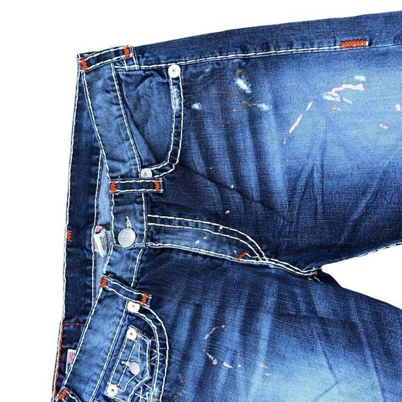 True Religion Jeans Size 38 RICKY SUPER T Blue Trashed Painter Denim - Picture 5 of 9